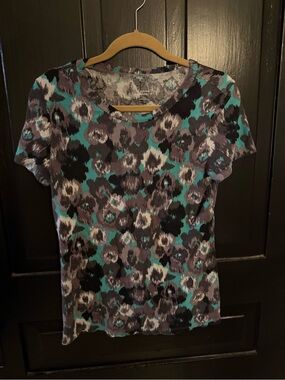Express Teal, Gray and Black Short-Sleeve Patterned Tee